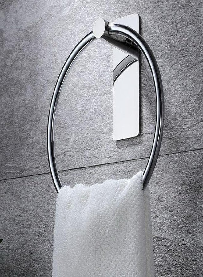 Copelle Stainless Steel Self Adhesive Round Towel Ring | No Drilling Wall Mounted Bathroom Accessories | Durable Napkin Hand Towel Holder for Kitchen, Wash Basin, Home and Hotels (Chrome Finish) - Image 1